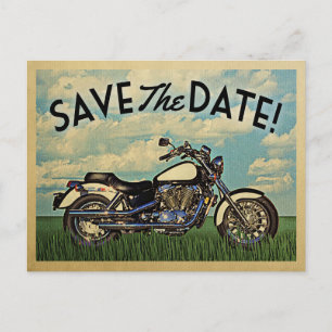 Postal De Anuncios Motocicleta Guardar la Fecha Bodas de Motero Vinta