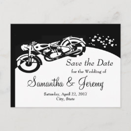 Postal De Anuncios Motocicleta Negra Blanca Save Date de Boda Persona