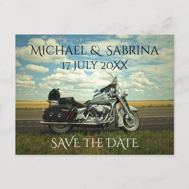Postal De Anuncios Motocicleta Personalizada Save the Date (Anverso)
