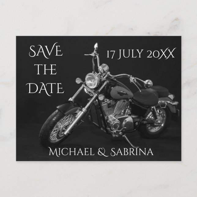 Postal De Anuncios Motocicleta Personalizada Save the Date (Anverso)