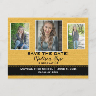 Postal De Anuncios Moustard Yellow Black 3 Photo Grad Save Date