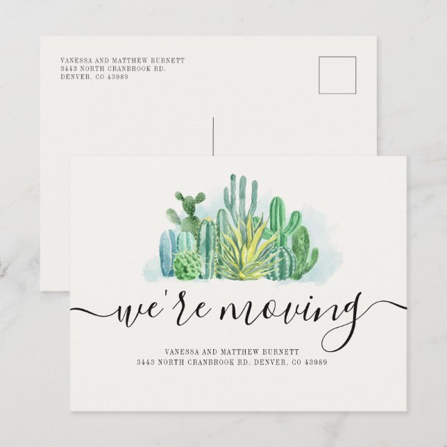 Postal De Anuncios Moviendo acuarela Cacti cambio de dirección (Anverso / Reverso)