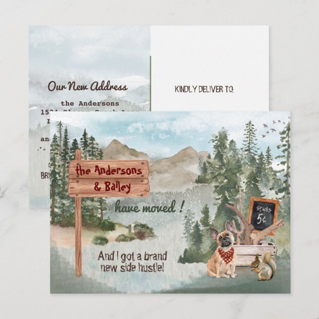 Postal De Anuncios Moviendo al Bulldog francés Perro Woods Nueva dire (Anverso / Reverso)
