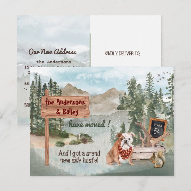 Postal De Anuncios Moviendo Bulldog inglés Woods Nueva dirección      (Anverso / Reverso)