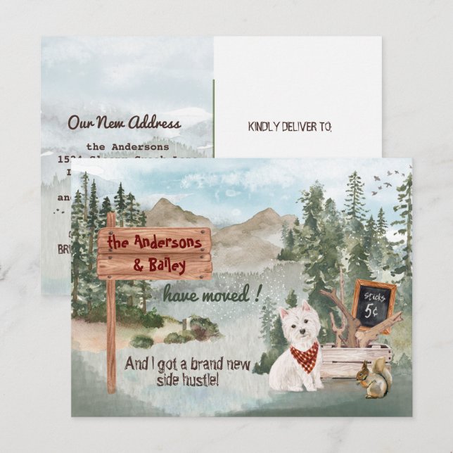 Postal De Anuncios Moviendo Cute Westie Dog Woodland Pina Nueva Direc (Anverso / Reverso)