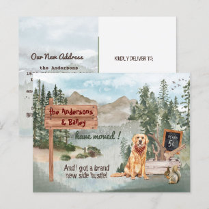 Postal De Anuncios Moviendo Golden Retriever Dog Woods Nueva direcció