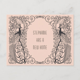 Postal De Anuncios Movimiento de nueva dirección de pavo real Art Dec