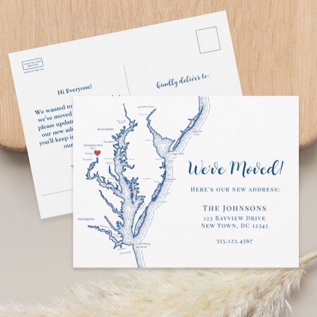 Postal De Anuncios Movimiento del mapa del nuevo hogar Washington DC (Washington DC Govt military moving announcement change of address postcard from Coastal Map Designs)