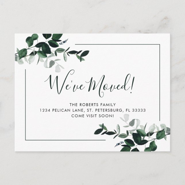 Postal De Anuncios Movimos el Eucalipto Verde Esmeralda Nueva direcci (Anverso)