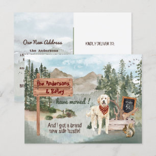 Postal De Anuncios Mudándose Goldendoodle Pine Woods Nueva Dirección