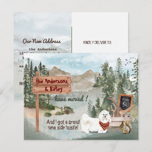 Postal De Anuncios Mudanza Perro Maltés Bosque de Pino Nueva Direcció (Anverso / Reverso)