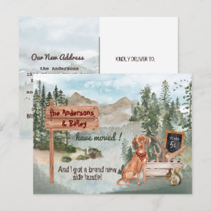 Postal De Anuncios Mudanza Vizsla Perro Bosque de Pinos Nueva Direcci