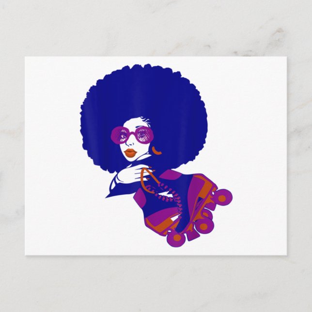 Postal De Anuncios Mujer afro de los 70 patina y mujeres adictas (Anverso)