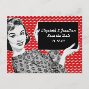 Postal De Anuncios Mujer de los años 50 con Rótulo salva la fecha