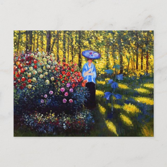 Postal De Anuncios Mujer de Monet con un paraguas en el jardín (Anverso)