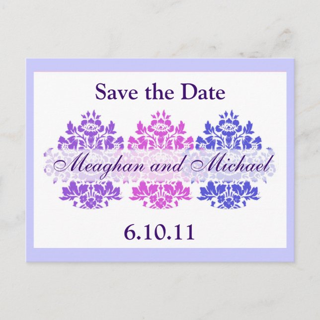 Postal De Anuncios Multicolor Damask Save the Date (Anverso)