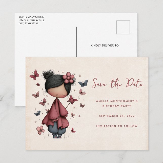 Postal De Anuncios Muñeca Hada Caprichosa Retro Adorable (Anverso / Reverso)