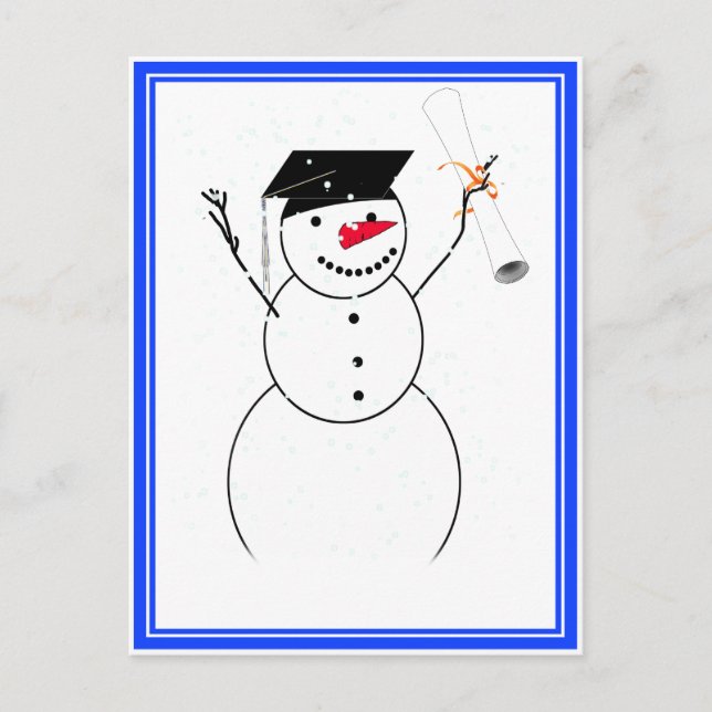 Postal De Anuncios Muñeco de Nieve Graduado para el Pequeño Graduado (Anverso)