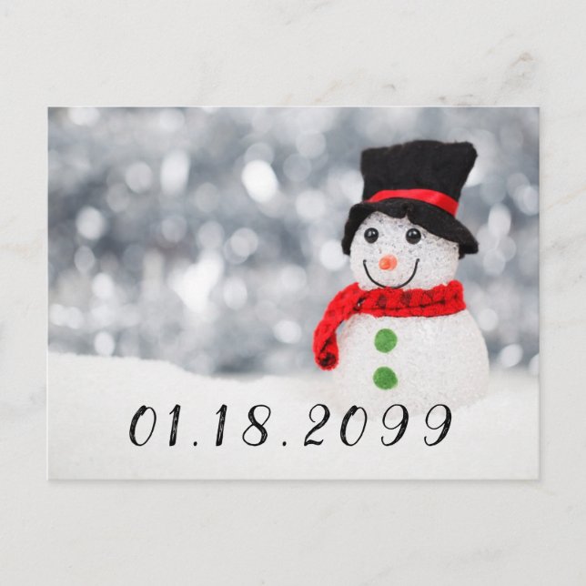 Postal De Anuncios Muñeco de nieve invernal lindo con bufanda roja y  (Anverso)