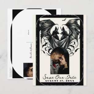 Postal De Anuncios Murciélagos de amor gótico de crema negra plateada