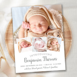 Postal De Anuncios Nacimiento Elegante de Bebé Personalizado Collage