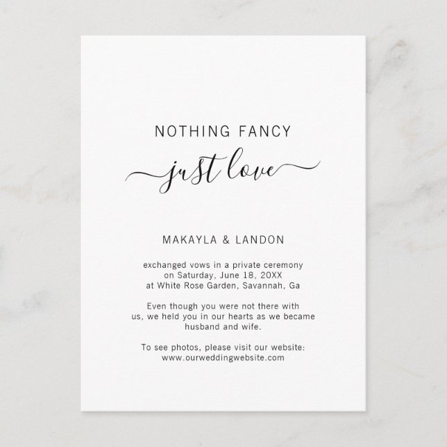 Postal De Anuncios Nada Elegante Solo Amor Simple Huida de Boda (Anverso)