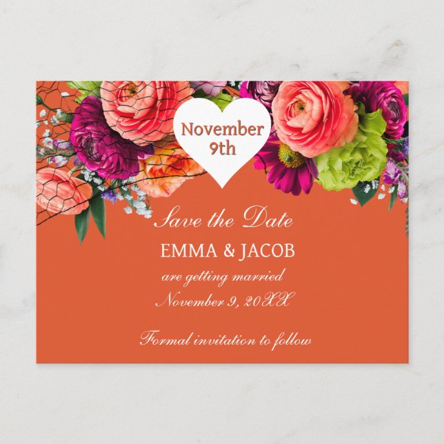 Postal De Anuncios Naranja audaz y rosas rosas rosas rosas (Anverso)
