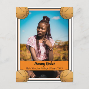 Postal De Anuncios Naranja de baloncesto y graduación negra