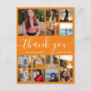 Postal De Anuncios Naranja de Collage de fotos de graduación Gracias 