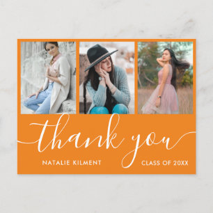 Postal De Anuncios Naranja de Collage de fotos de graduación Gracias 