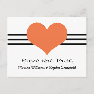 Postal De Anuncios Naranja de Mod Heart Save the Date Postcard