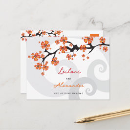 Postal De Anuncios Naranja Hibiscus Gray Swirls Tropical Save The Dat