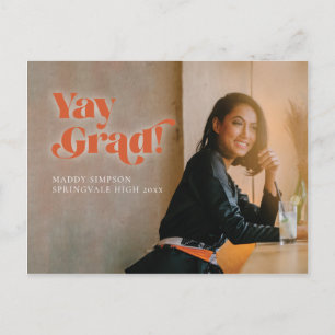 Postal De Anuncios Naranja Negrita Moderna Graduación de Foto Minimal