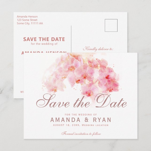 Postal De Anuncios Naranja Orquídea Acuarela Flor Boda Floral (Anverso / Reverso)