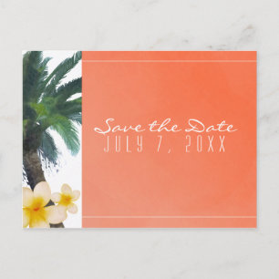 Postal De Anuncios Naranja Palma Tropical & Plumeria Save the Date