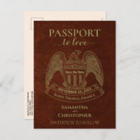Naranja Passport Cute Fun Wedding Guardar la fecha