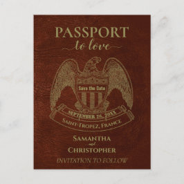 Postal De Anuncios Naranja Passport Cute Fun Wedding Guardar la fecha