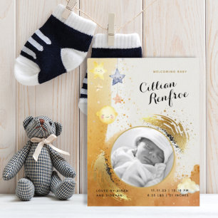 Postal De Anuncios Naranja Purpurina de oro acuarela Foto bebé