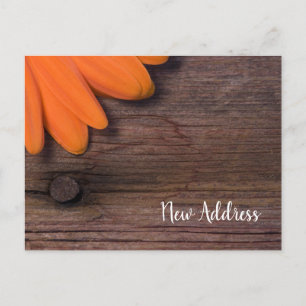 Postal De Anuncios Naranja Rústico Daisy y Barn Wood Nueva dirección