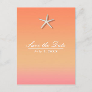 Postal De Anuncios Naranja Starfish & Pink Beach Summer Save the Date