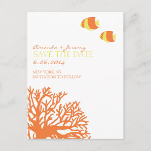 Postal De Anuncios Naranja y pez tropical amarillo salvan la fecha