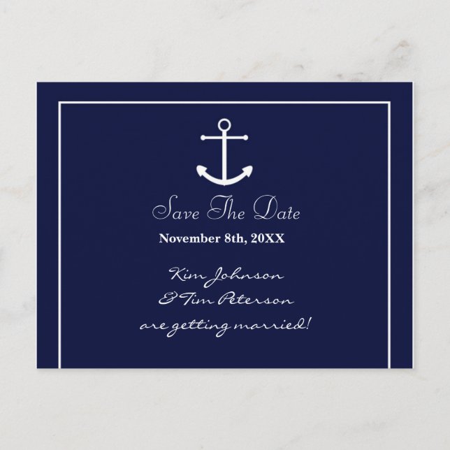 Postal De Anuncios Nautical Anchor Blue Elegant Save Date Postcard (Anverso)