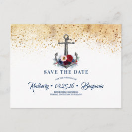 Postal De Anuncios Nautical Anchor Navy Blue and Red Save the Date