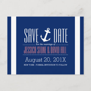 Postal De Anuncios Nautical Anchor Royal Blue Wedding Salva la fecha