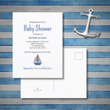 Nautical Blue Sailboat Cute Boy Baby Shower