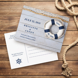 Postal De Anuncios Nautical Life Saver Date the Date Card