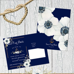 Postal De Anuncios Nautical Navy + Ancla Blanca Anémona Guardar la Fe