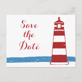Postal De Anuncios Nautical Save The Date Lighthouse Boda Azul Rojo