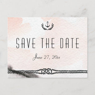 Postal De Anuncios Nautical Save The Date Postcards Watercolor Peach