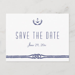 Postal De Anuncios Nautical Save The Date White con anclas